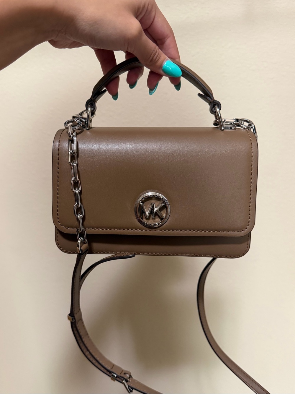 Michael Kors Taupe Leather Mini Top-Handle Crossbody